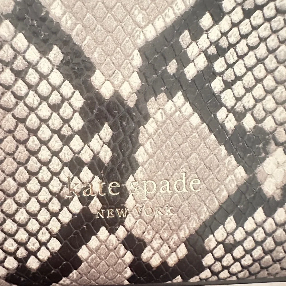 Kate Spade 2 Way Bucket Bag Grey Black Snakeskin Embossed Leather Crossbody Set
